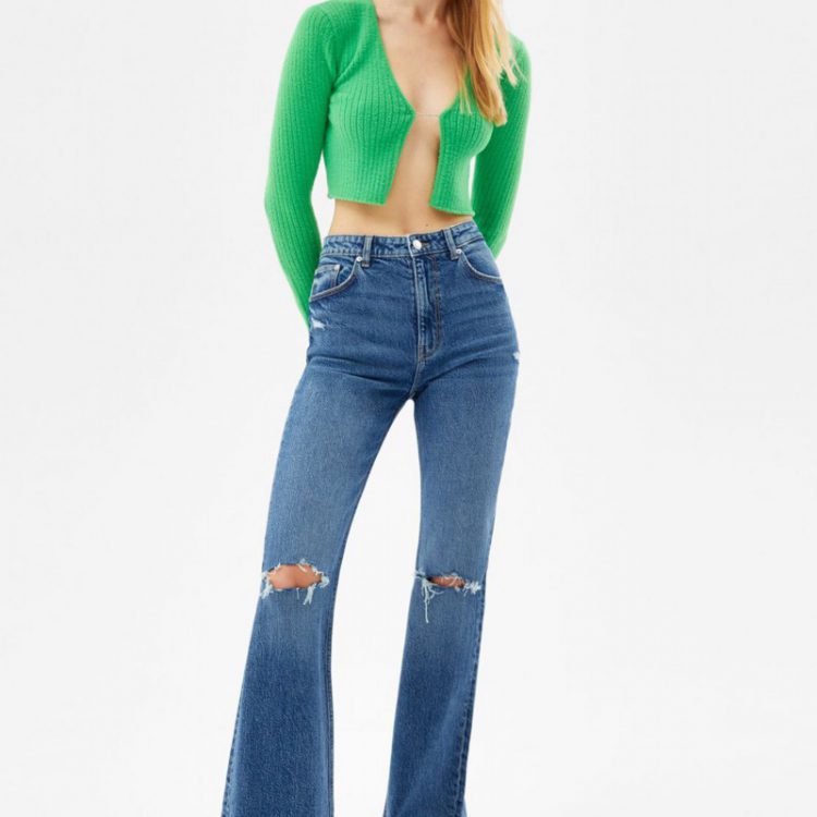 Ripped Flared Vintage Jeans – Retro Washed Denim Pants alt=
